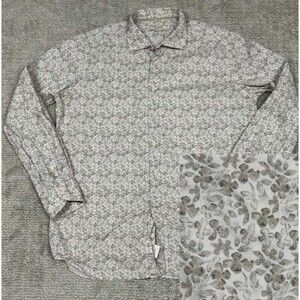 Tintoria Mattei 954 Shirt Mens 44 17.5 Button Front Beige Tan Floral Cotton